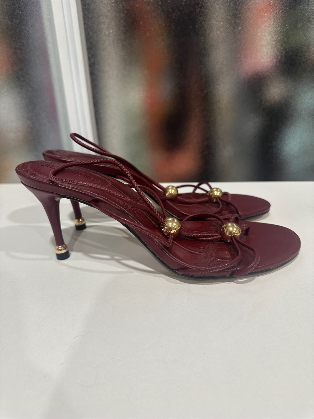 Women's Steve Madden Strappy Gold-Accent Burgundy Heeled Sandals